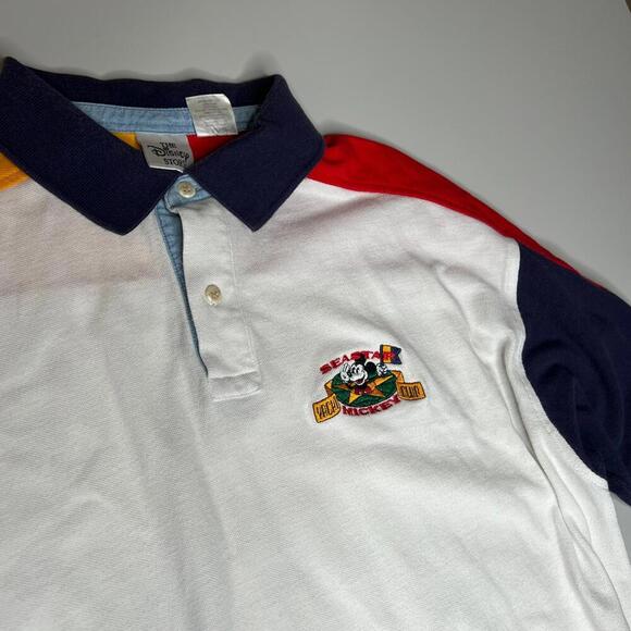 Vintage Disney Store Colorblock Polo Shirt Men’s L White Multicolor Mickey Motor - Picture 4 of 7